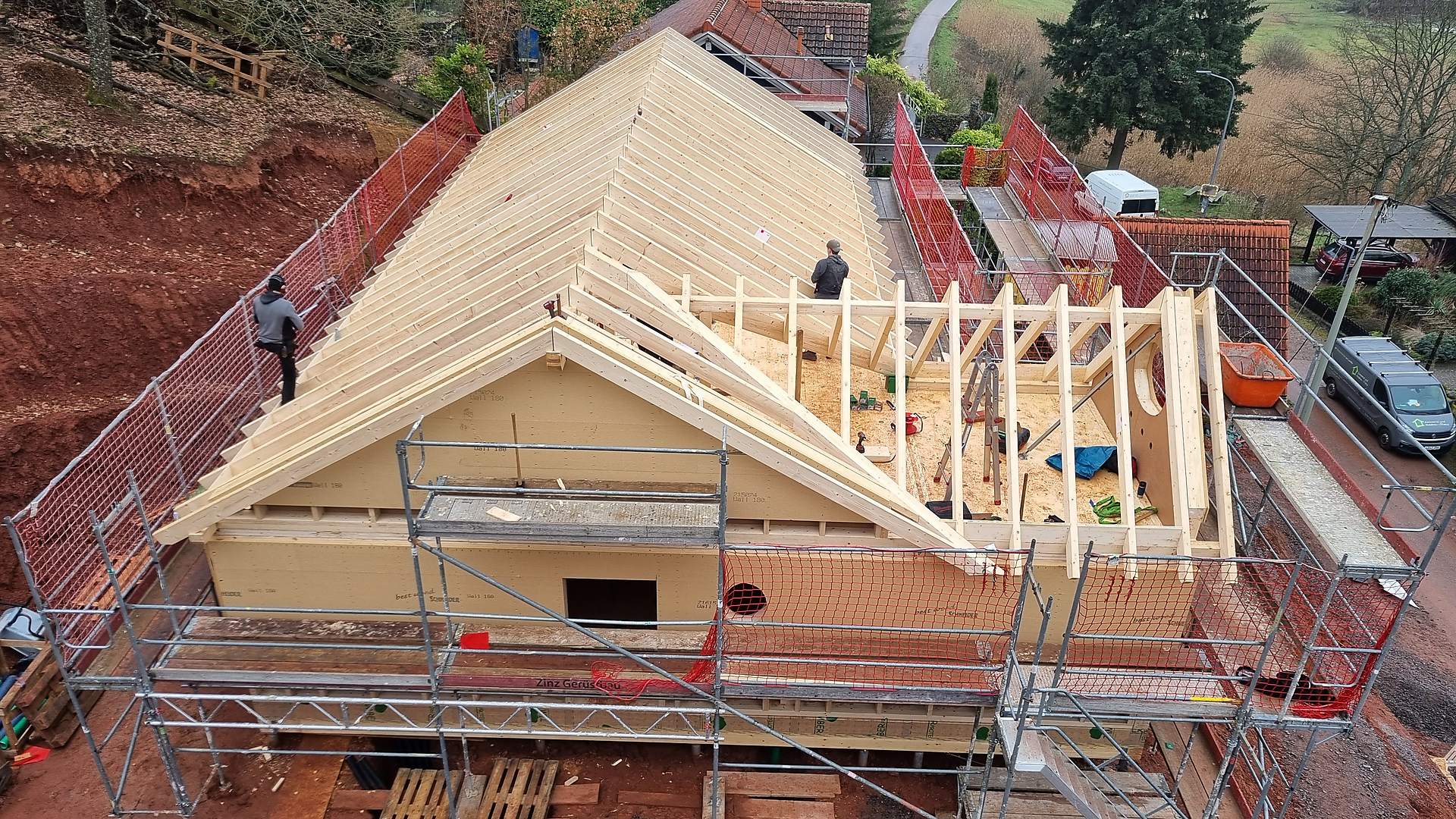 Errichtung eines Dachstuhls im Holzbau